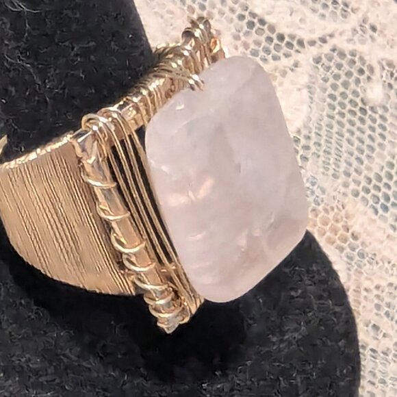 Clear-Rose Quartz Gold-Filled Domed Ring - Picture 4 of 6